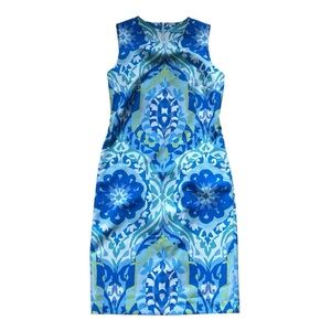 J. McLaughlin Blue White Floral Sheath Belinda Dress Womens Size 0 Sleeveless
